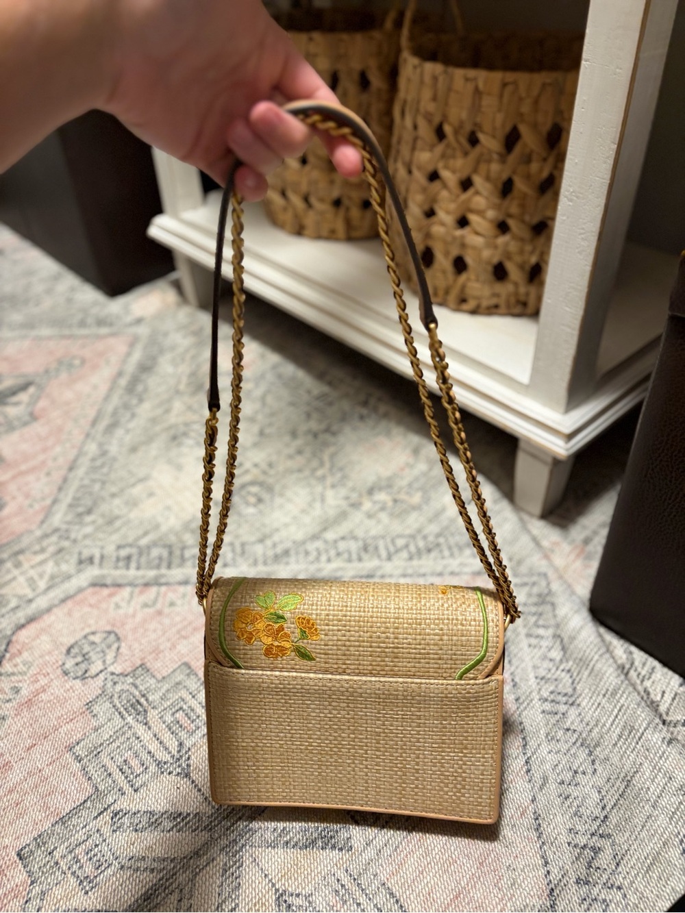 Tory Burch Embroidered Yellow Floral Woven Crossbody Bag - Picture 13 of 13